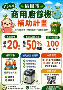 Read more about the article 桃園市政府環保局率全國之先推出「商用廚餘機補助計畫」(海資新聞)
